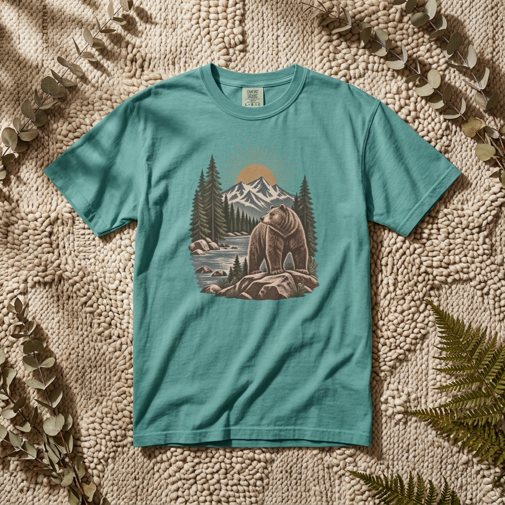 Bear Mountain Scenic T-Shirt — Nature Cabin Retro Graphic Tee