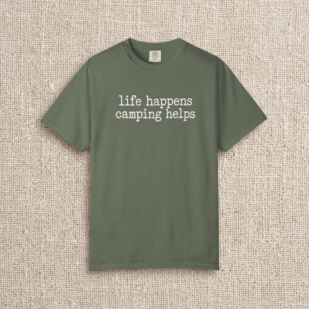Life Happens Camping Helps T-Shirt — Casual Outdoor Graphic Tee